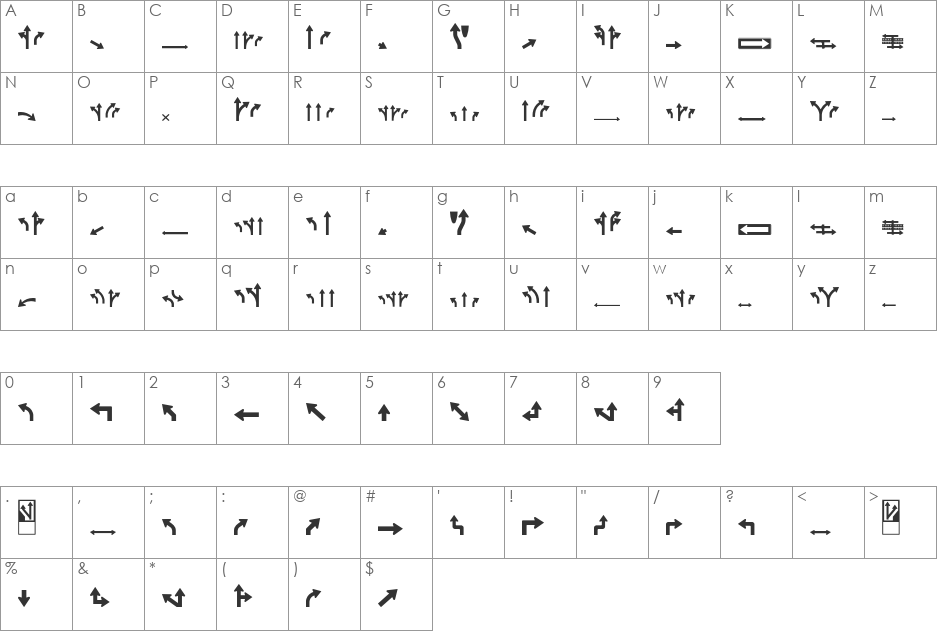 Roadgeek 2005 Arrows 2 font character map preview