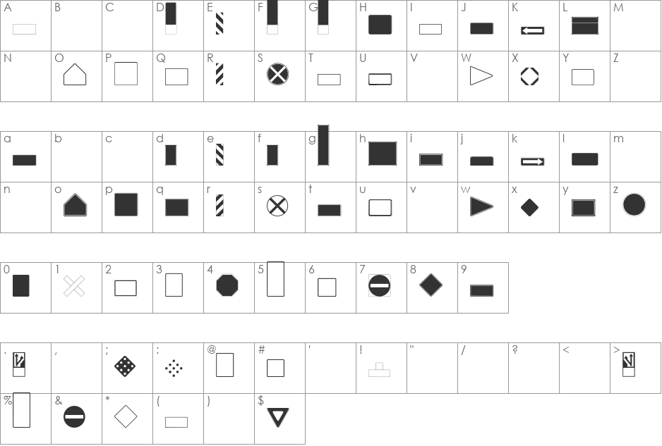 Roadgeek 2005 SignBacks font character map preview