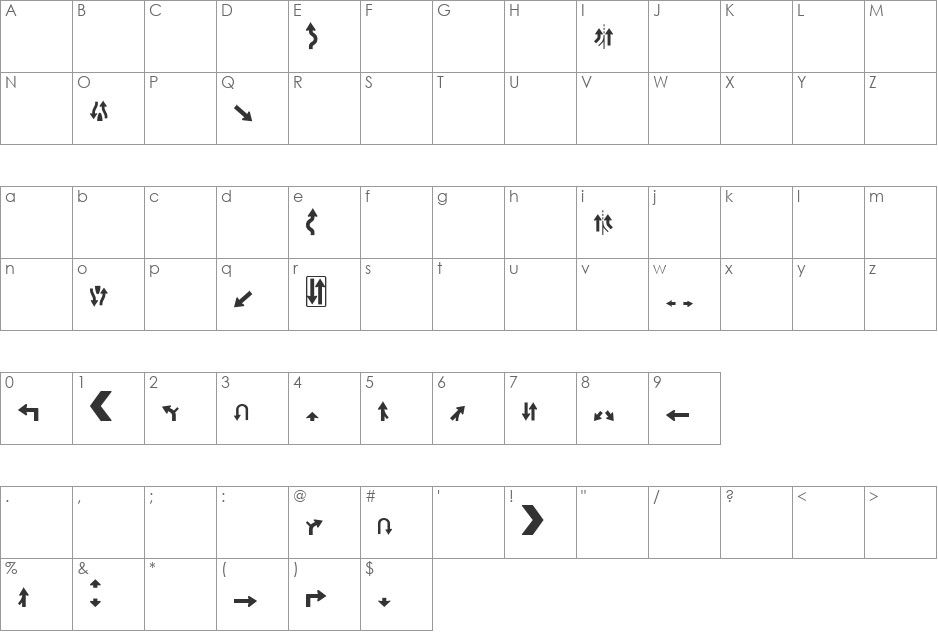 Roadgeek 2005 Transport Medium font character map preview