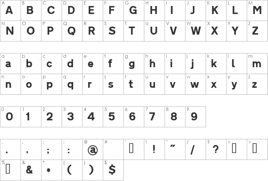 Roadgeek Transport Heavy font character map preview