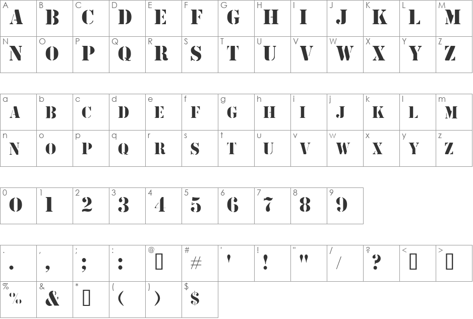 RoadieSSK font character map preview