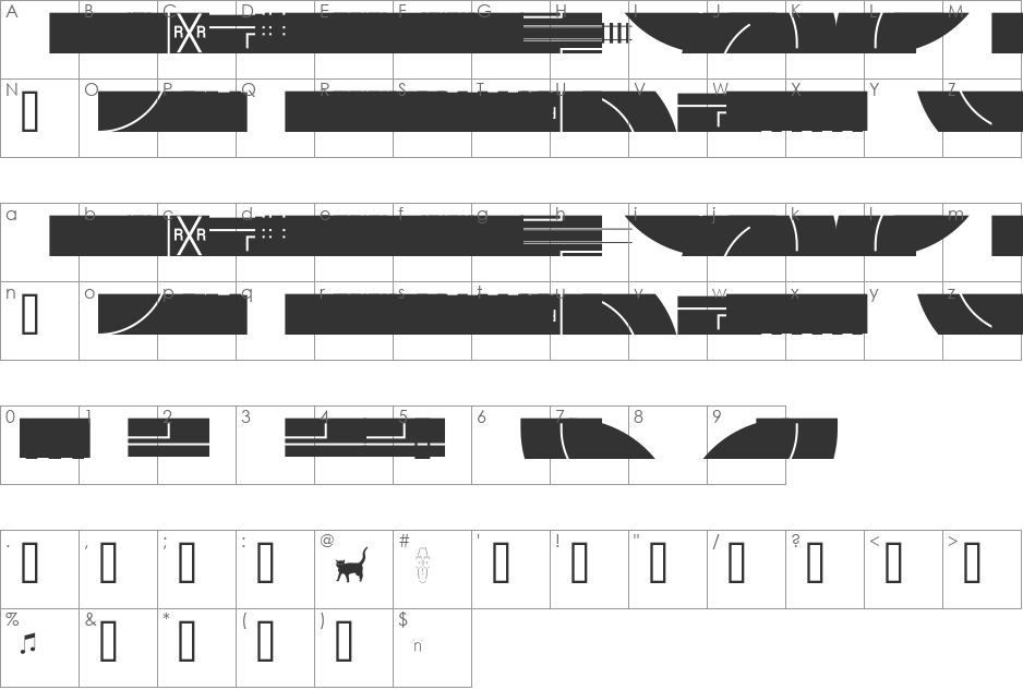 Roads font character map preview