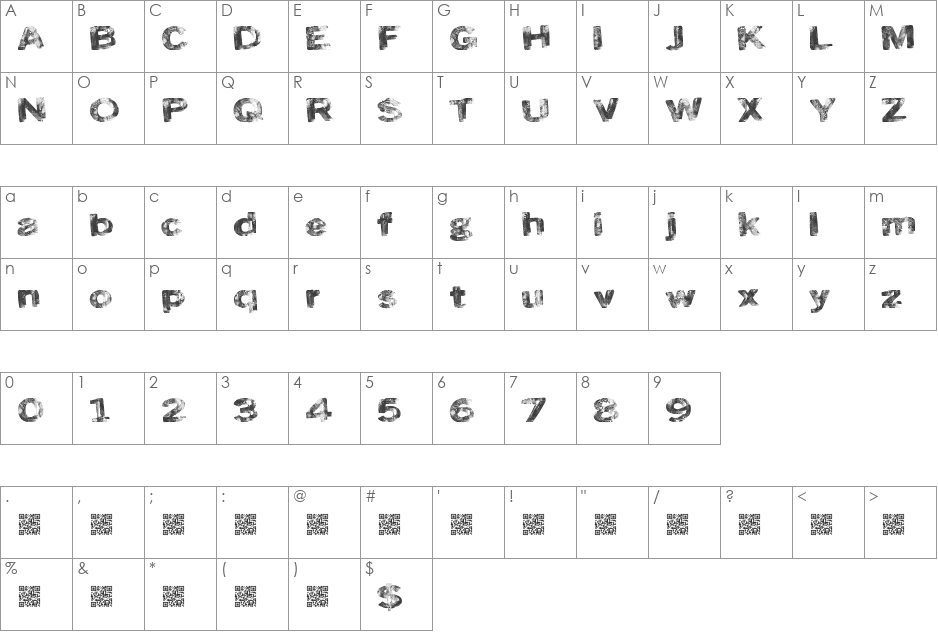 RoadSkin font character map preview
