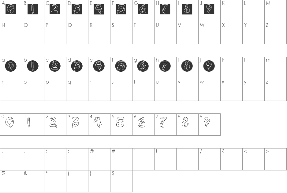 BalloonDigits font character map preview