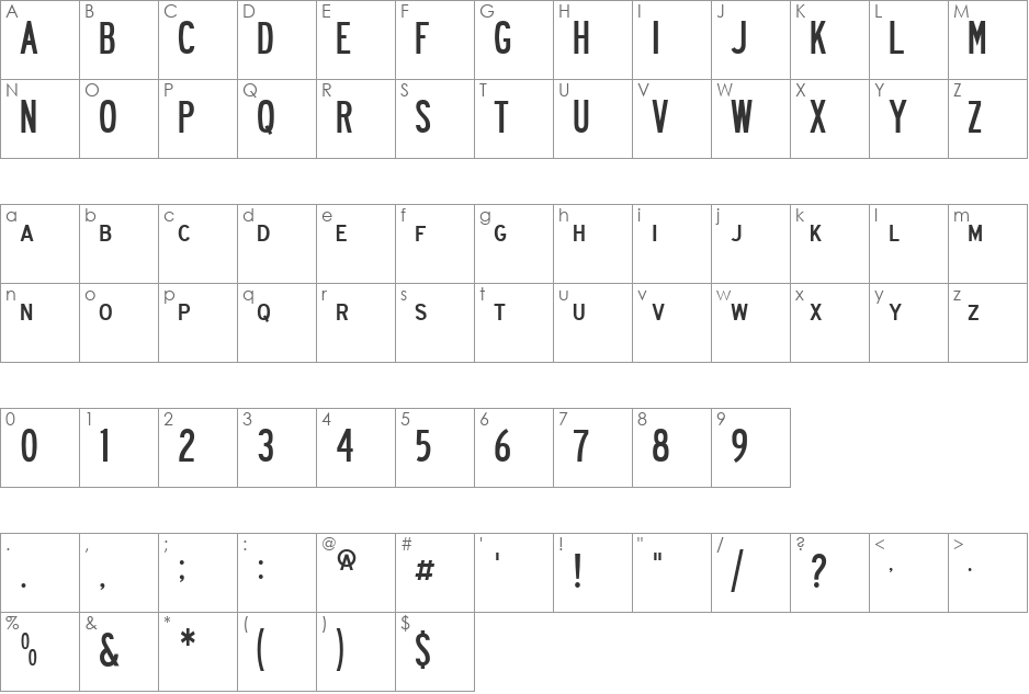 Roadway font character map preview