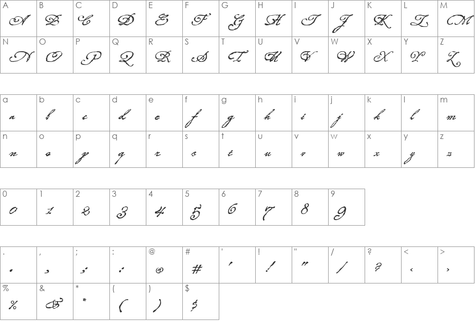 Roanoke Script font character map preview
