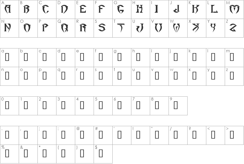 ROAR font character map preview