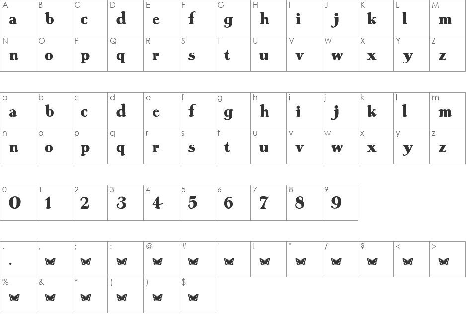 Rob and Steal font character map preview