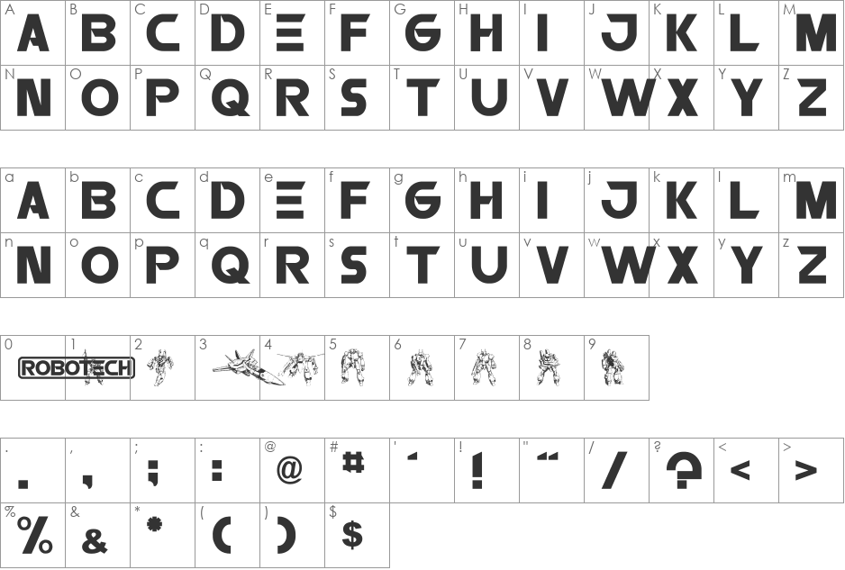 RobAtech font character map preview