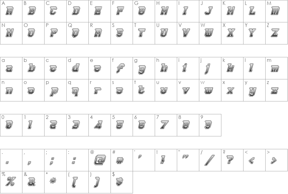 Robbie Rocketpants font character map preview