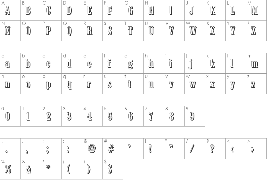 RobertBeckerShadow-Medium font character map preview