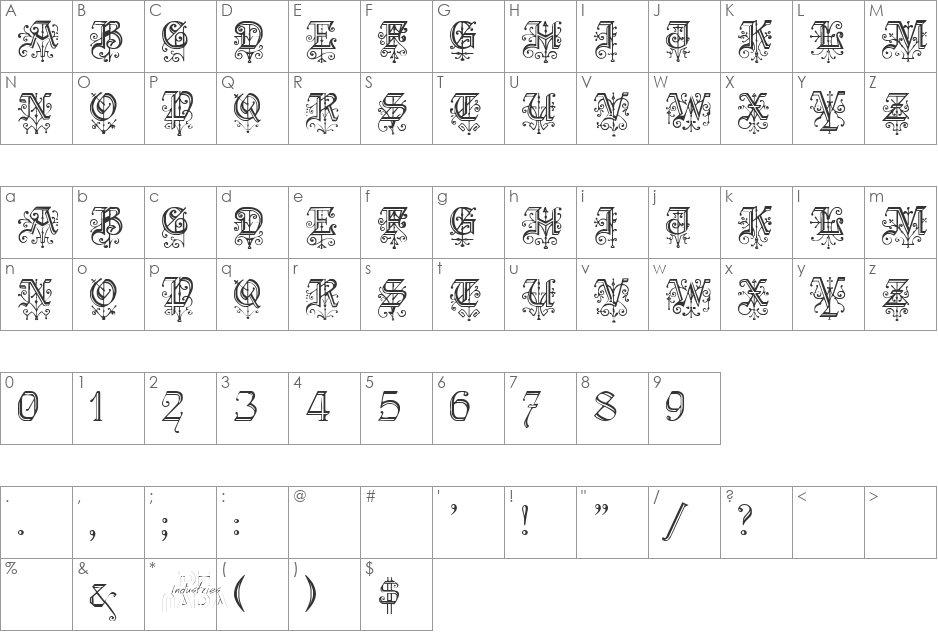 Robin Hood font character map preview