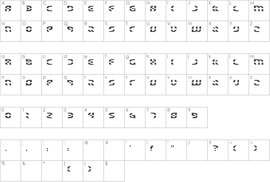 Robin sha font character map preview