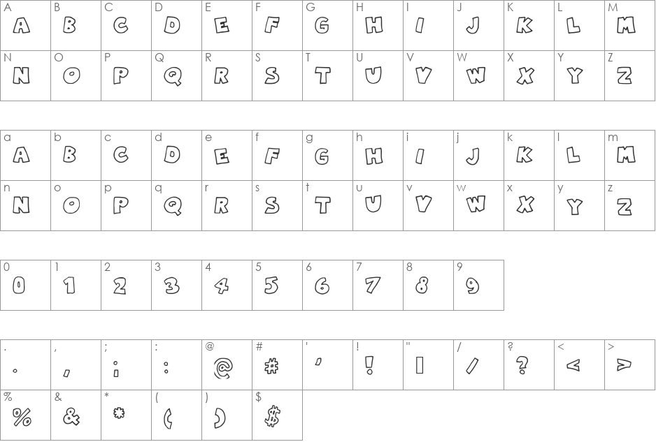 RobinGraffitiFilledin font character map preview