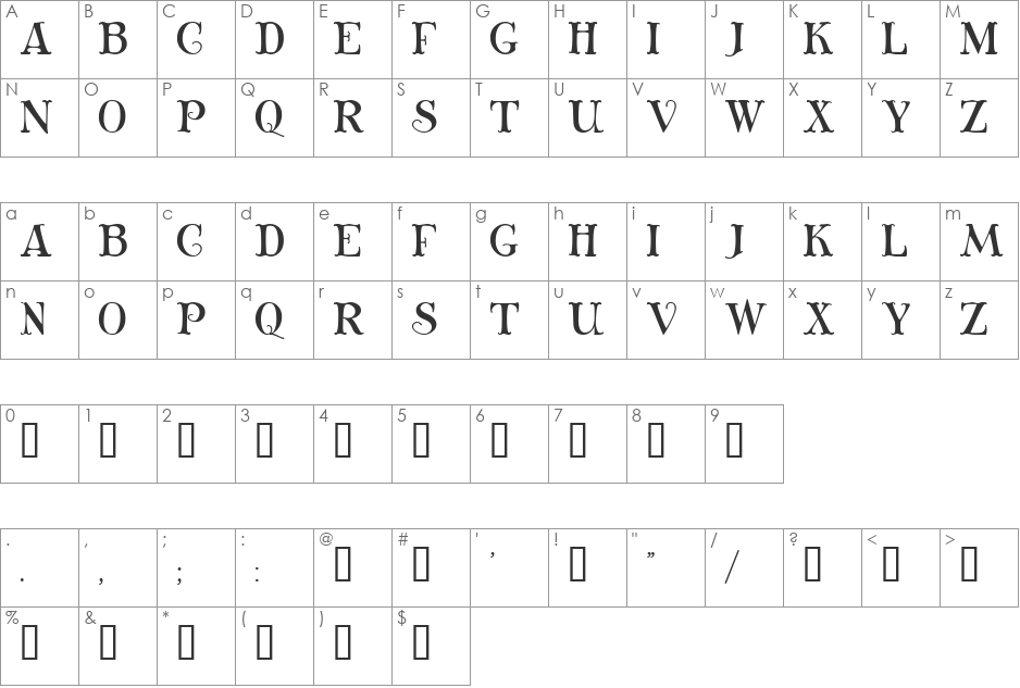 RobinHood font character map preview