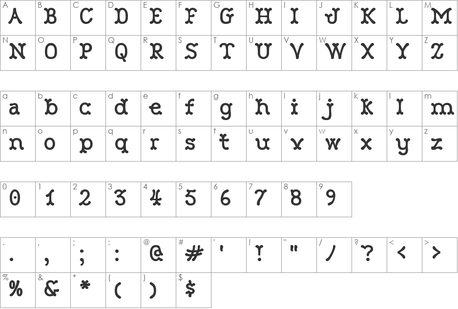 Robinne Truecase font character map preview
