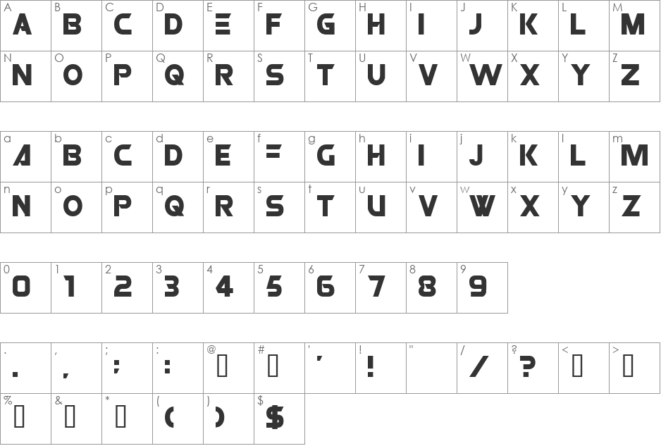 ROBO font character map preview