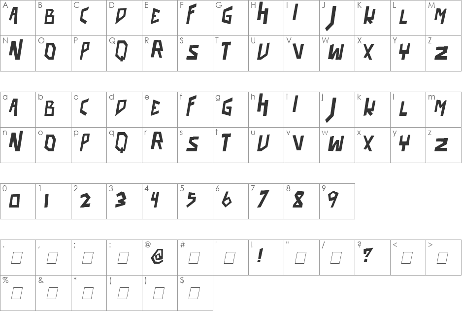 robo pimp slap font character map preview