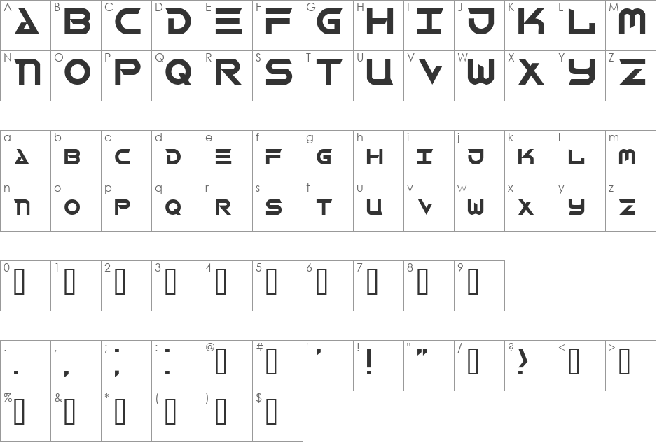 Robotech font character map preview