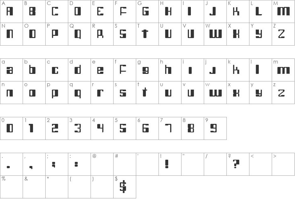 Robotic Monkey font character map preview