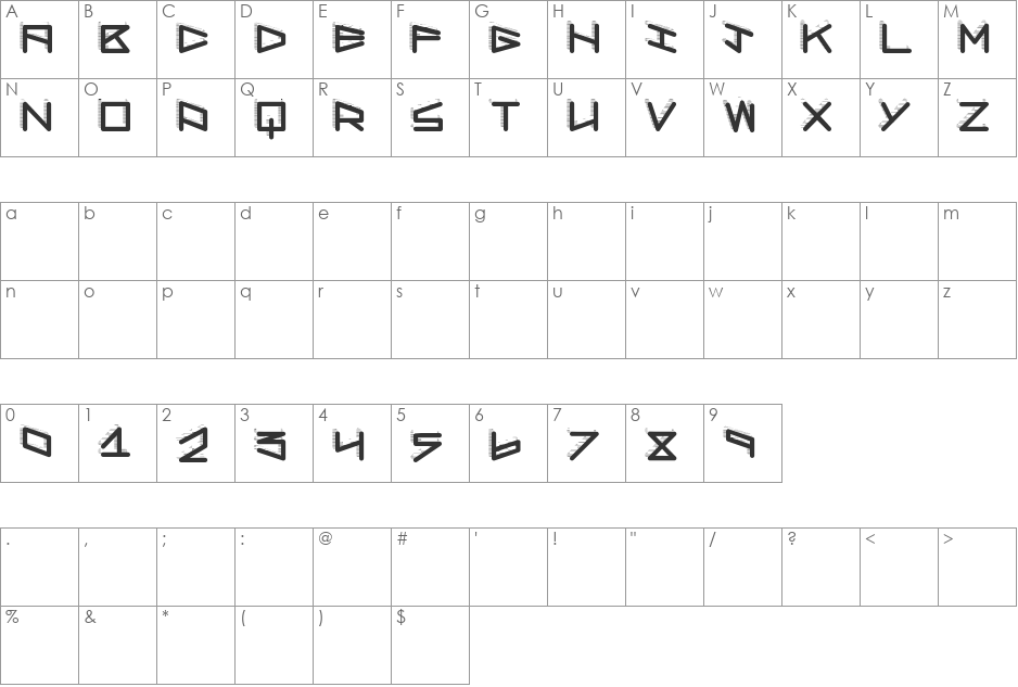RobotShadow font character map preview
