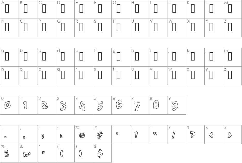 Rochi Fun Hollow font character map preview