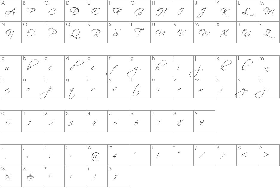 BallroomWaltz font character map preview