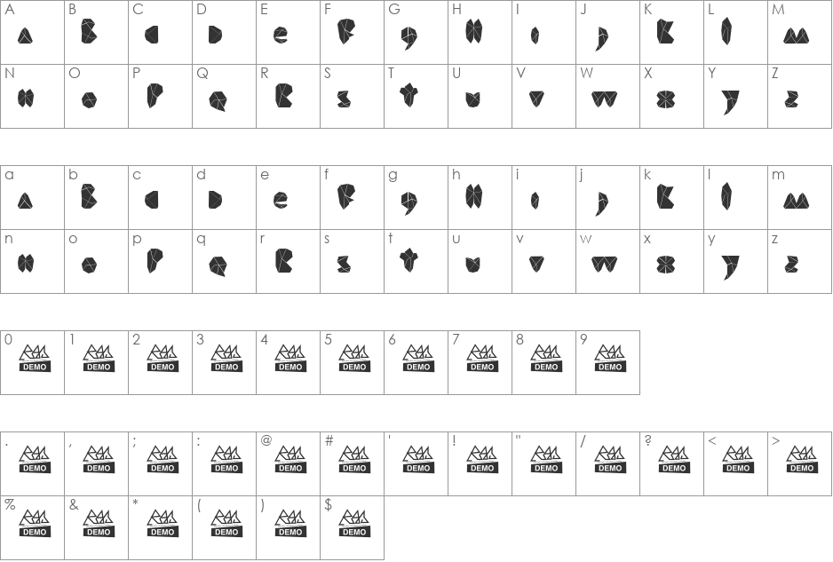 ROCKA font character map preview