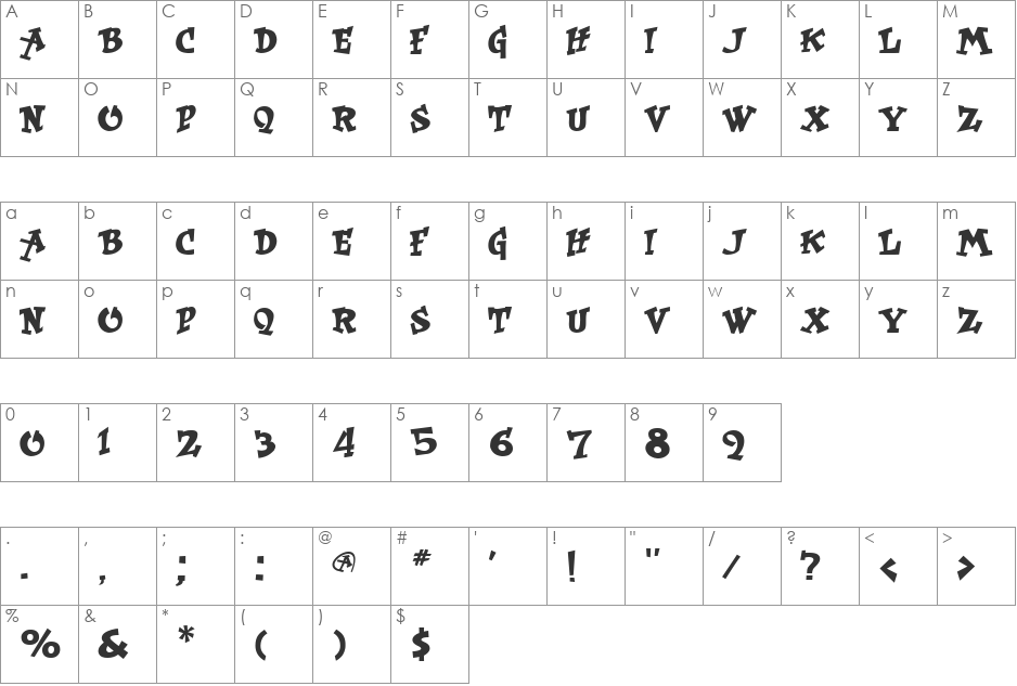 RockArt font character map preview