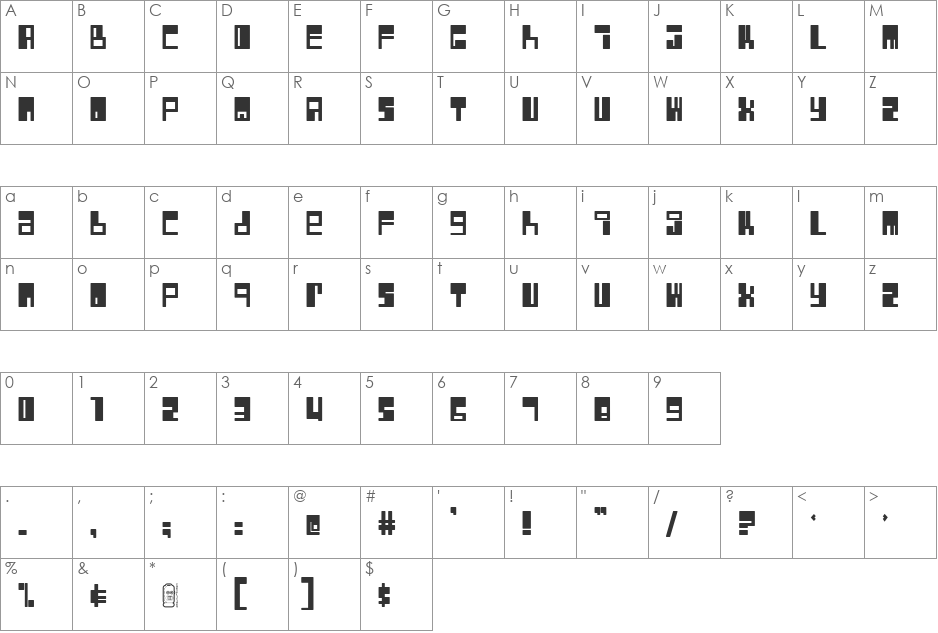 Rocket font character map preview