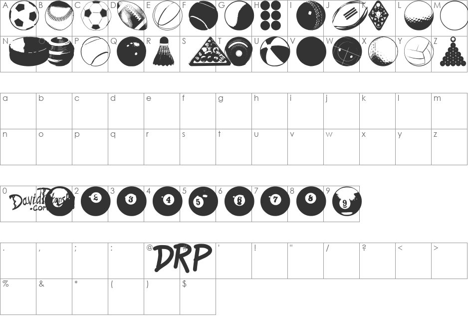 BALLS BALLS AND MORE BALLS font character map preview