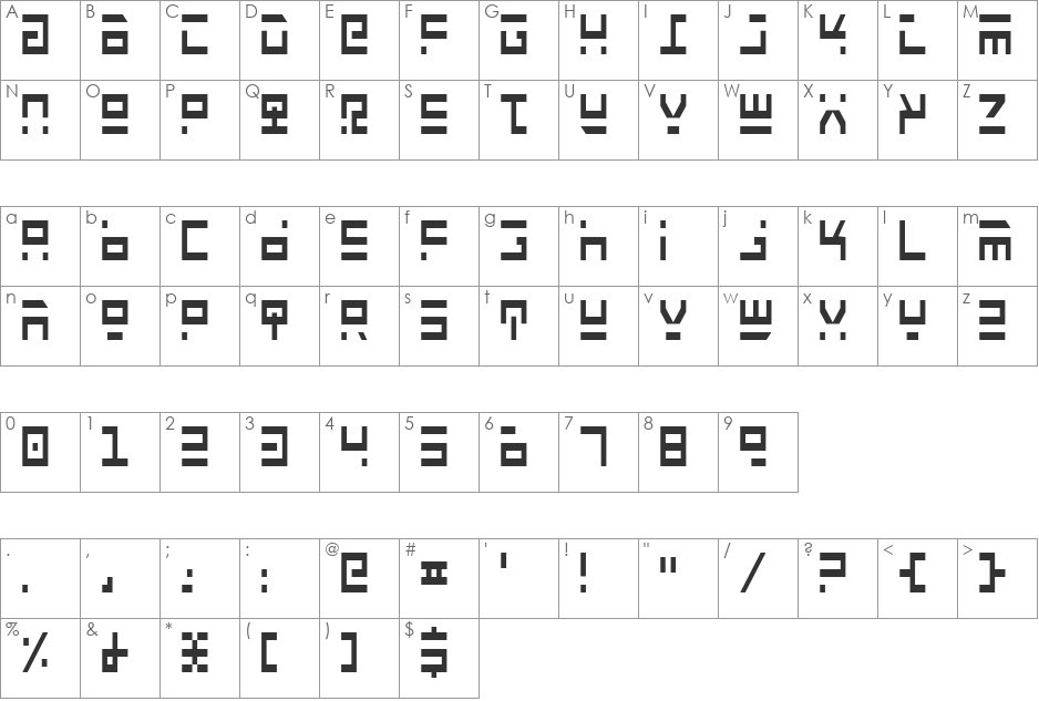 Rocket Type Condensed font character map preview
