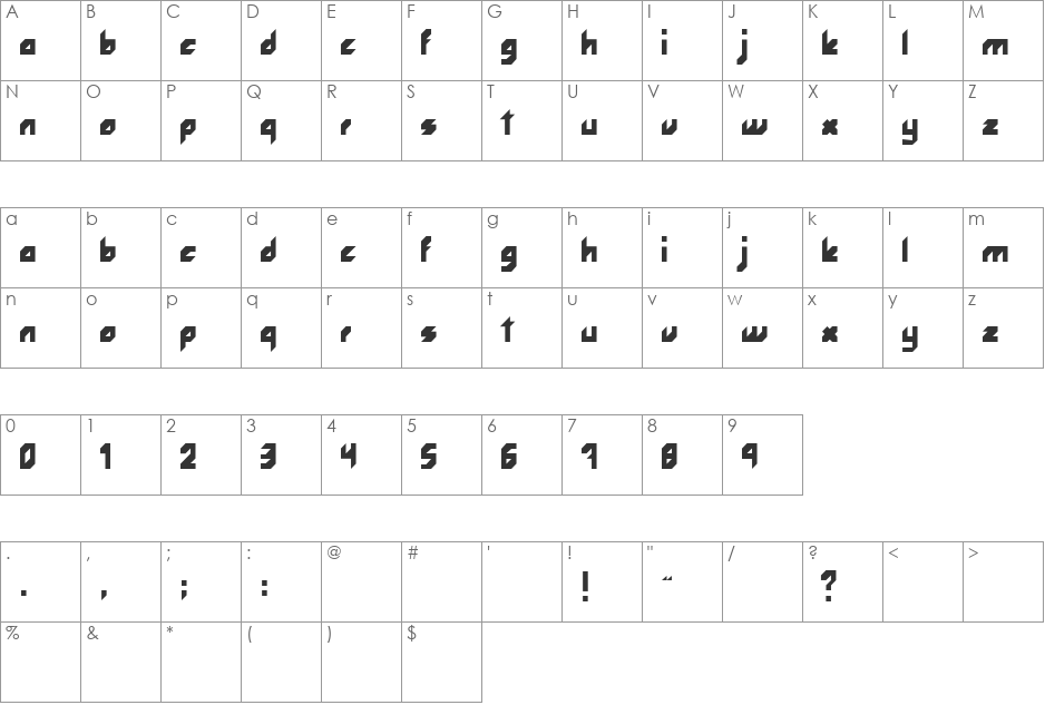 Rocketfont font character map preview