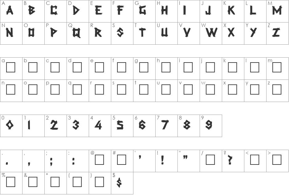 Rockmaker font character map preview