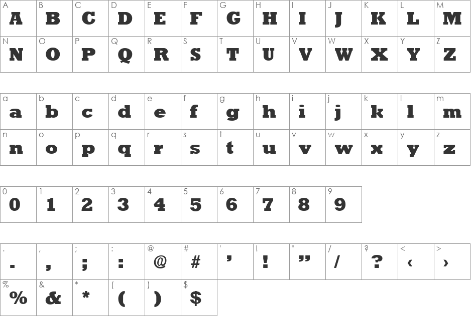 RockneyExtrabold font character map preview