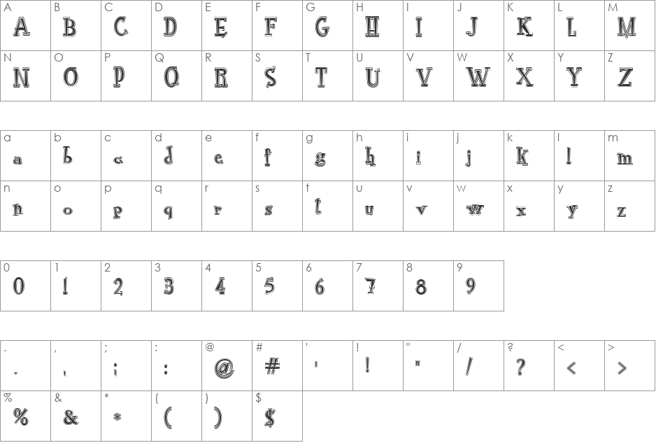 RocknRoll Typo College font character map preview