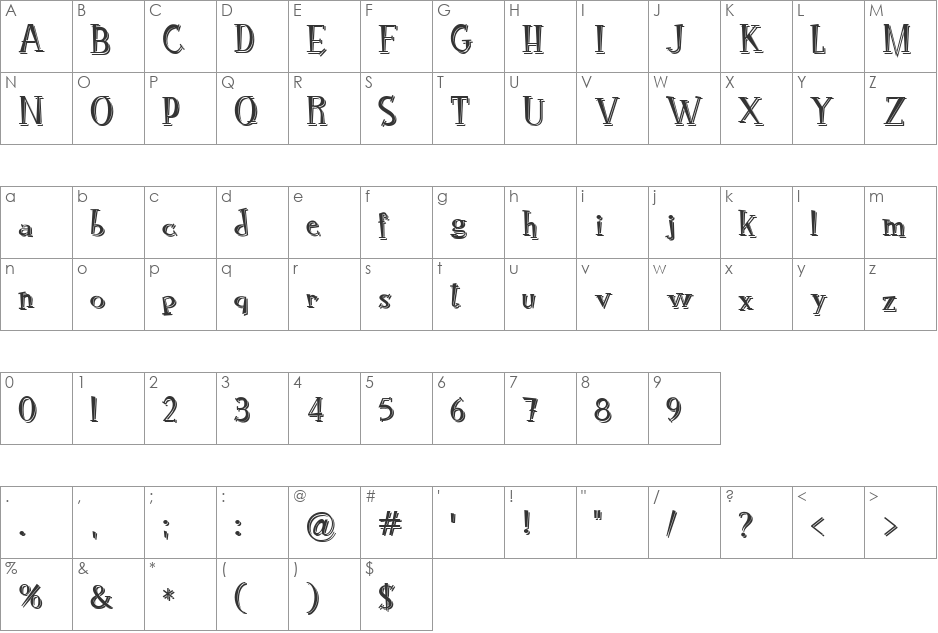 RocknRoll Typo Shadow font character map preview
