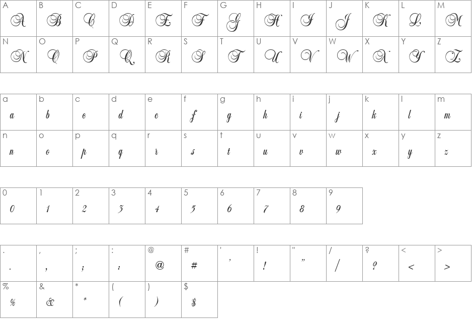 Balmoral ICG font character map preview