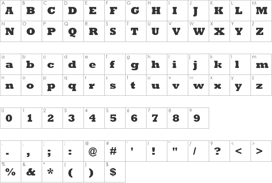 Rockwell Extra Bold font character map preview