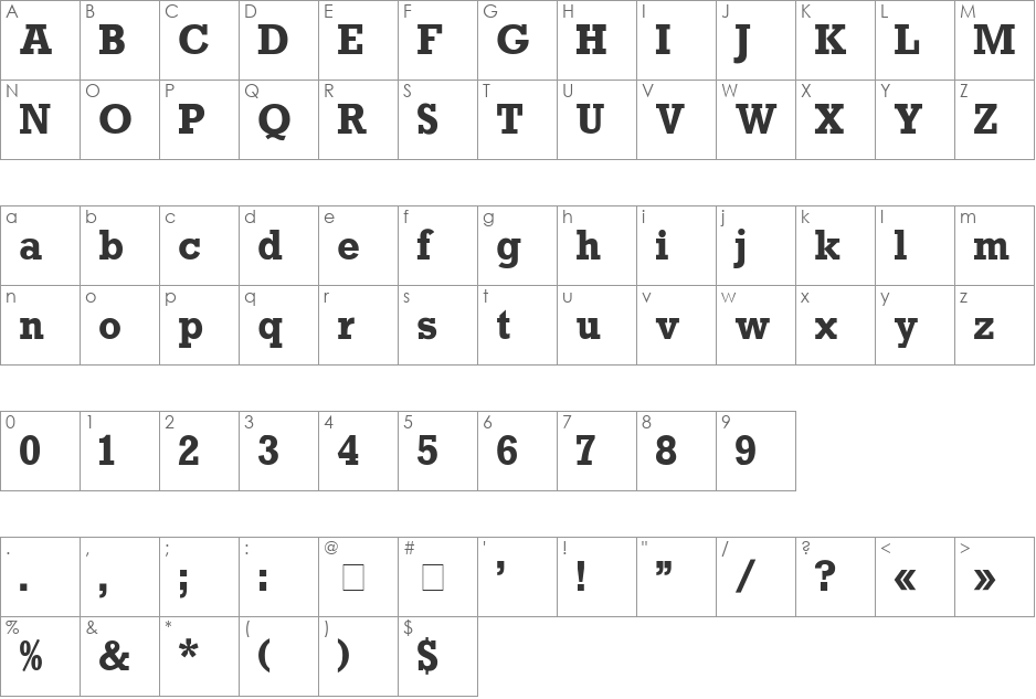 Rockwell-Bold font character map preview