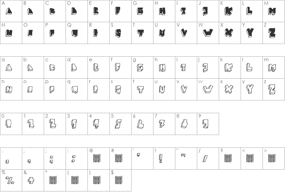 BALOK-balok TAK sempurna font character map preview