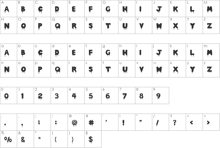 Rocky Horror Picture Show font character map preview