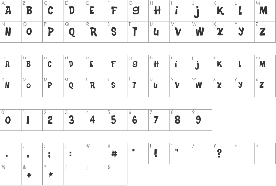 Rocky Rock font character map preview