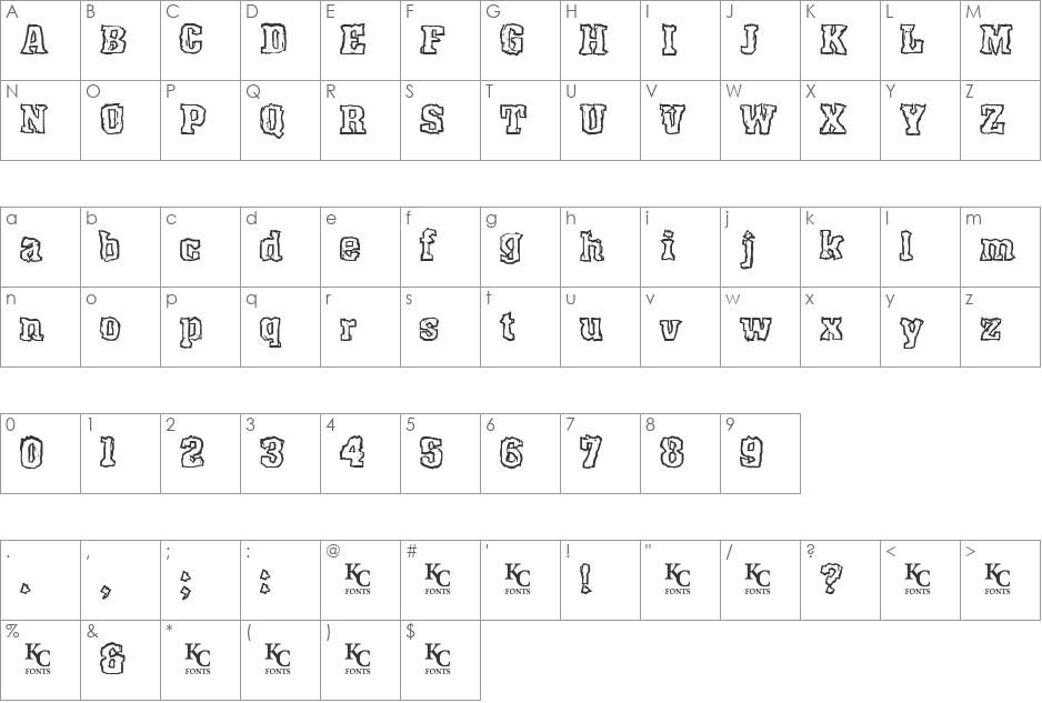 Rocky Shore font character map preview