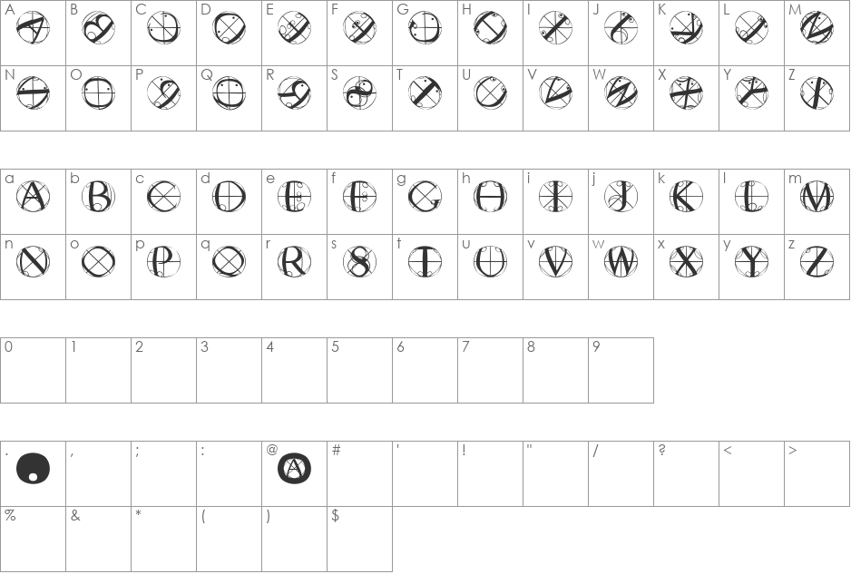 RodauButtons font character map preview