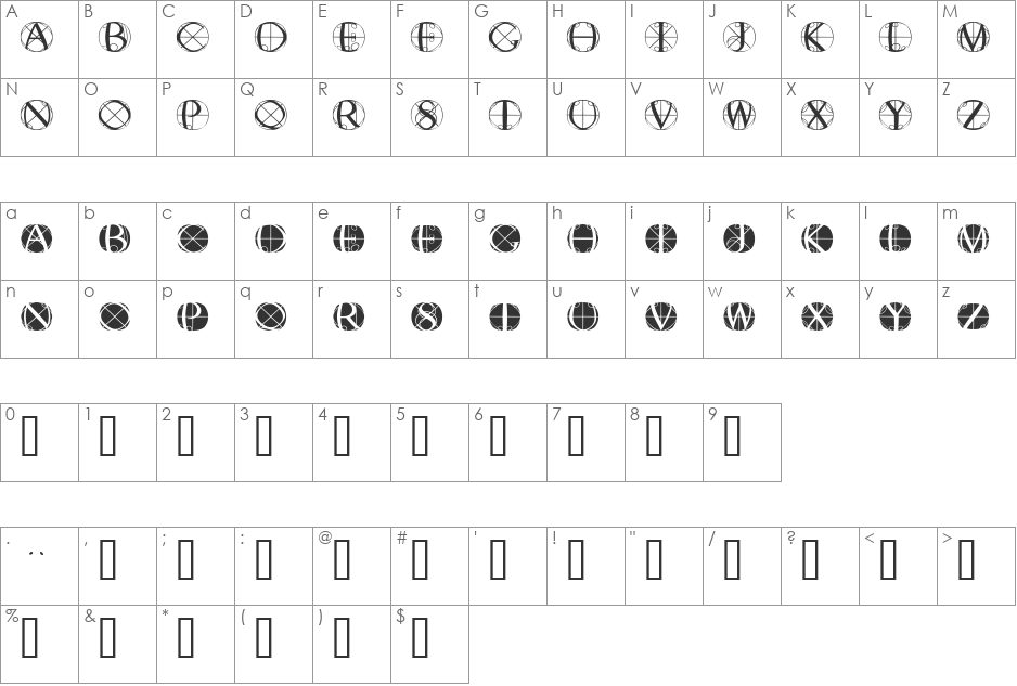 RodgauerFisheyes font character map preview