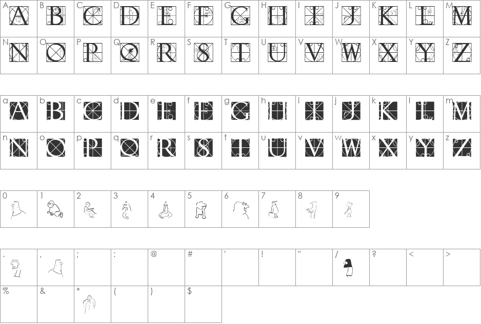 RodgauHeads font character map preview