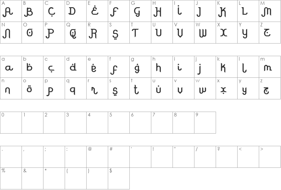 Rodja Bold Alt End font character map preview