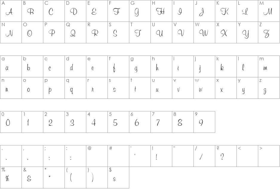 Balsam font character map preview
