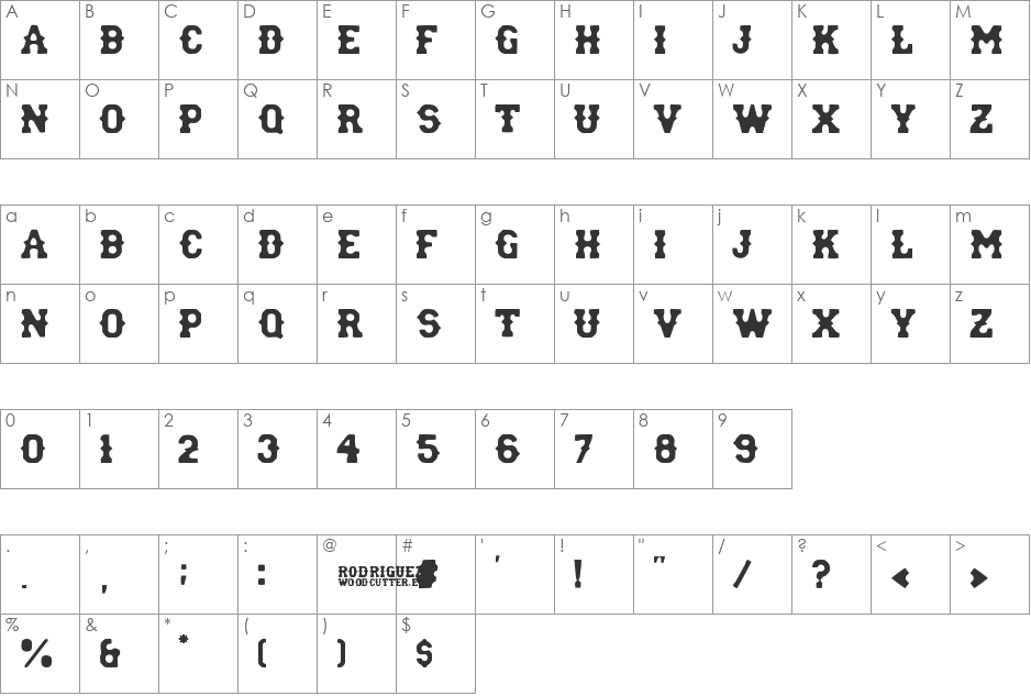 rodriguez font character map preview